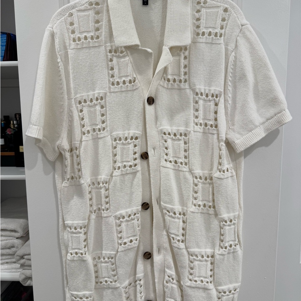 Express Cream Short Sleeve Button-Up Shirt
